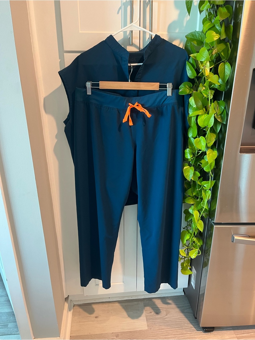 Figs Navy Track Pants with Bright Orange Drawstring